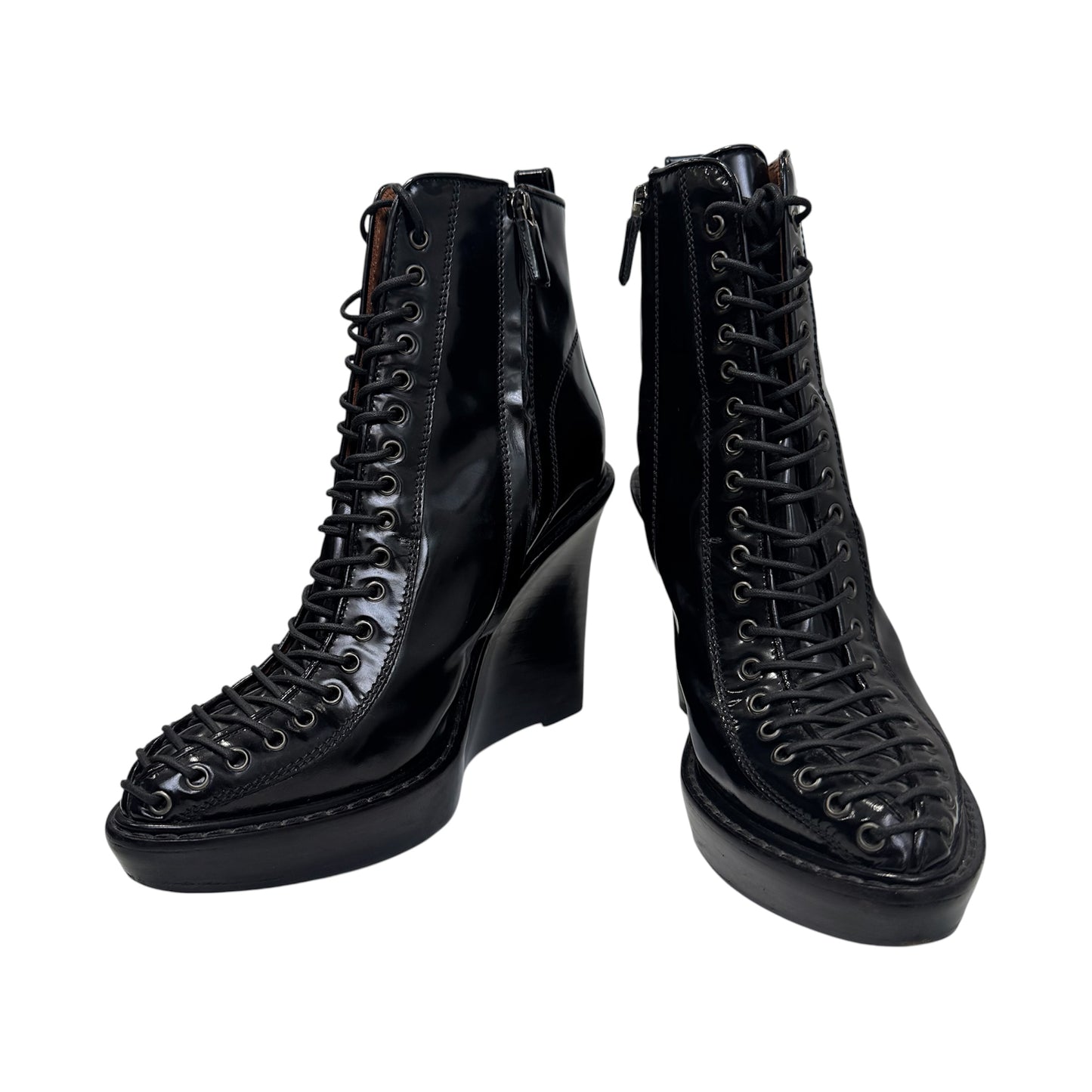 GIVENCHY BLACK LACE UP ANKLE WEDGE BOOTS