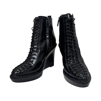 GIVENCHY BLACK LACE UP ANKLE WEDGE BOOTS