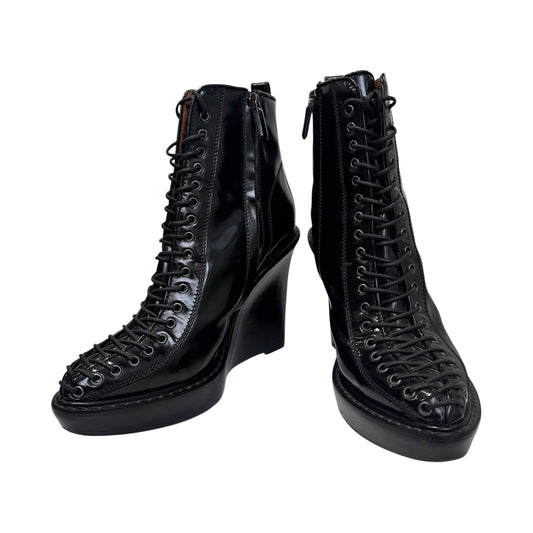GIVENCHY BLACK LACE UP ANKLE WEDGE BOOTS