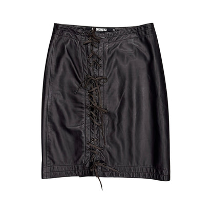 DIRK BIKKEMBERGS BROWN LACE UP LEATHER SKIRT