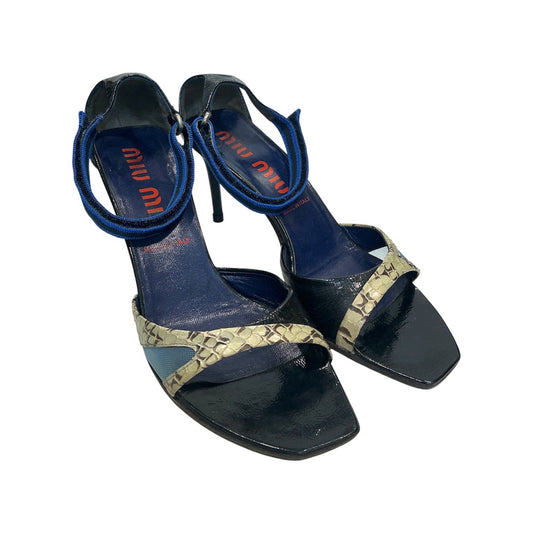 MIU MIU S/S 2001 PYTHON LEATHER ANKLE STRAP HEELS