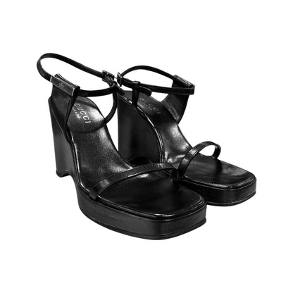 GUCCI BLACK LEATHER PLATFORM WEDGES
