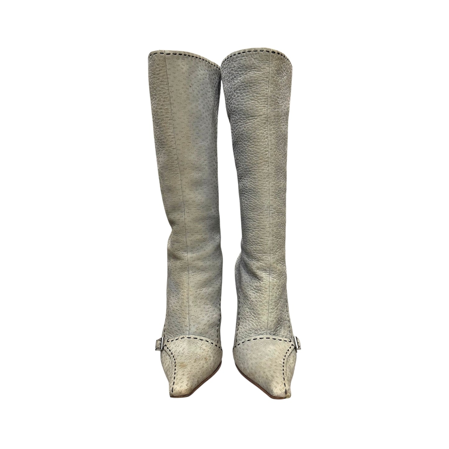 PRADA 2000S GREEN LEATHER BUCKLED KNEE HIGH BOOTS