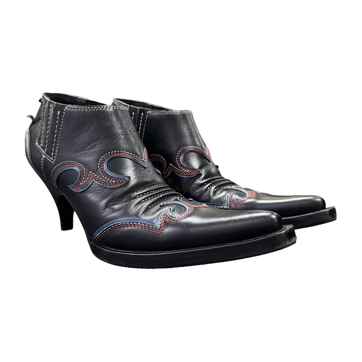 MIU MIU BLACK WESTERN ANKLE BOOTS