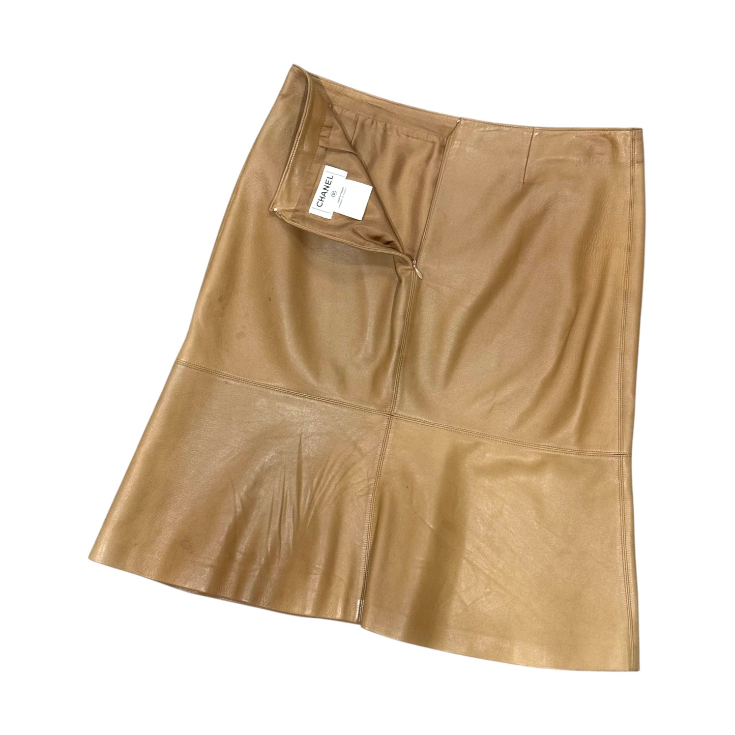 CHANEL FLARED TAN LEATHER SKIRT
