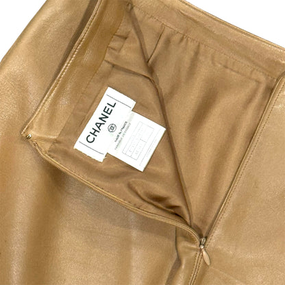 CHANEL FLARED TAN LEATHER SKIRT