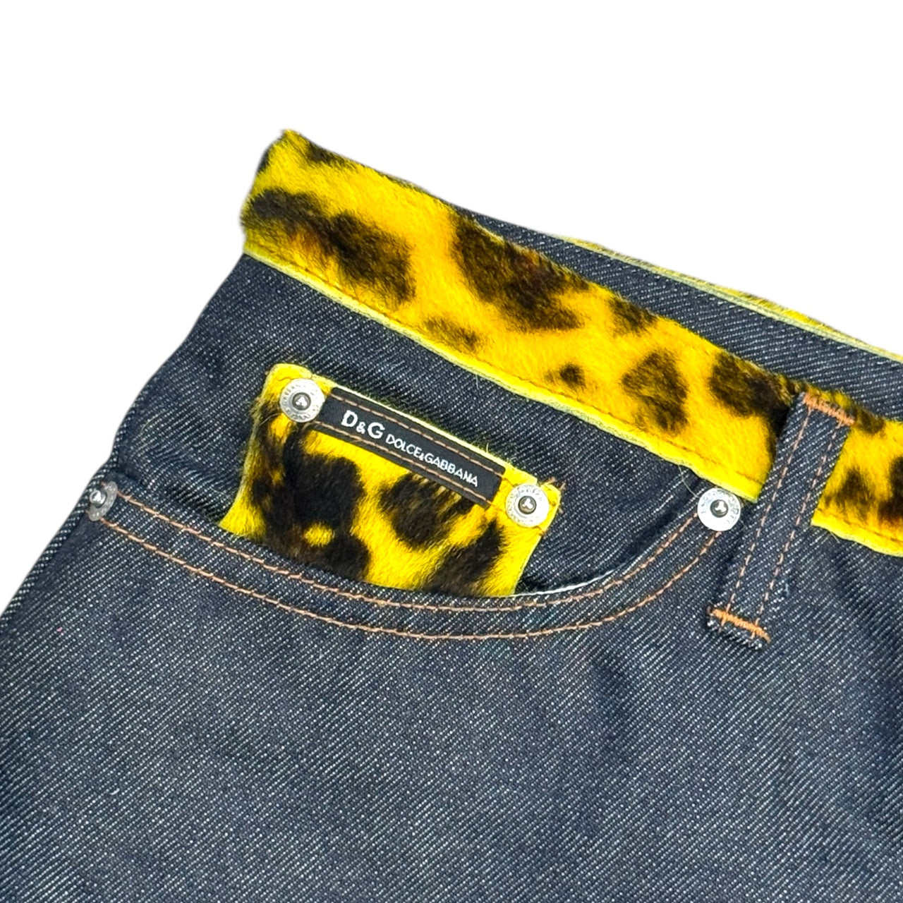 DOLCE & GABBANA LEOPARD FUR DENIM MINI SKIRT