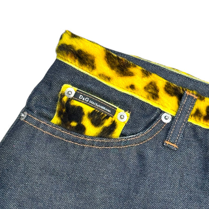 DOLCE & GABBANA LEOPARD FUR DENIM MINI SKIRT