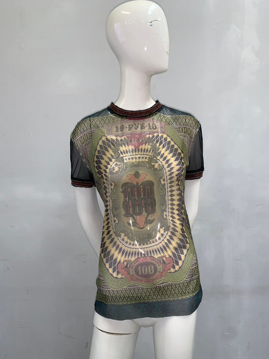 RARE JEAN PAUL GAULTIER 1994 BANK NOTE MESH TOP