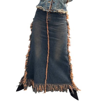 L.G.B DISTRESS HEM DENIM SKIRT