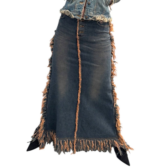 L.G.B DISTRESS HEM DENIM SKIRT