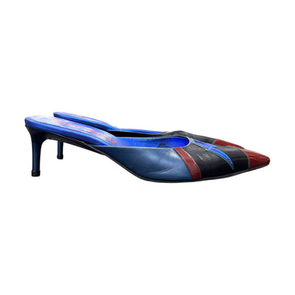 MIU MIU 2000S BLUE METALLIC LIGHT BOLT MULES