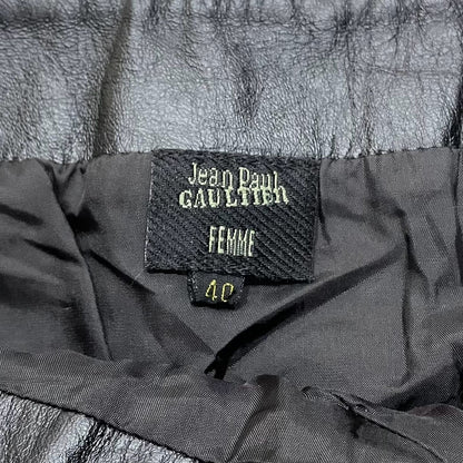 JEAN PAUL GAULTIER BLACK FLARED LEATHER SKIRT