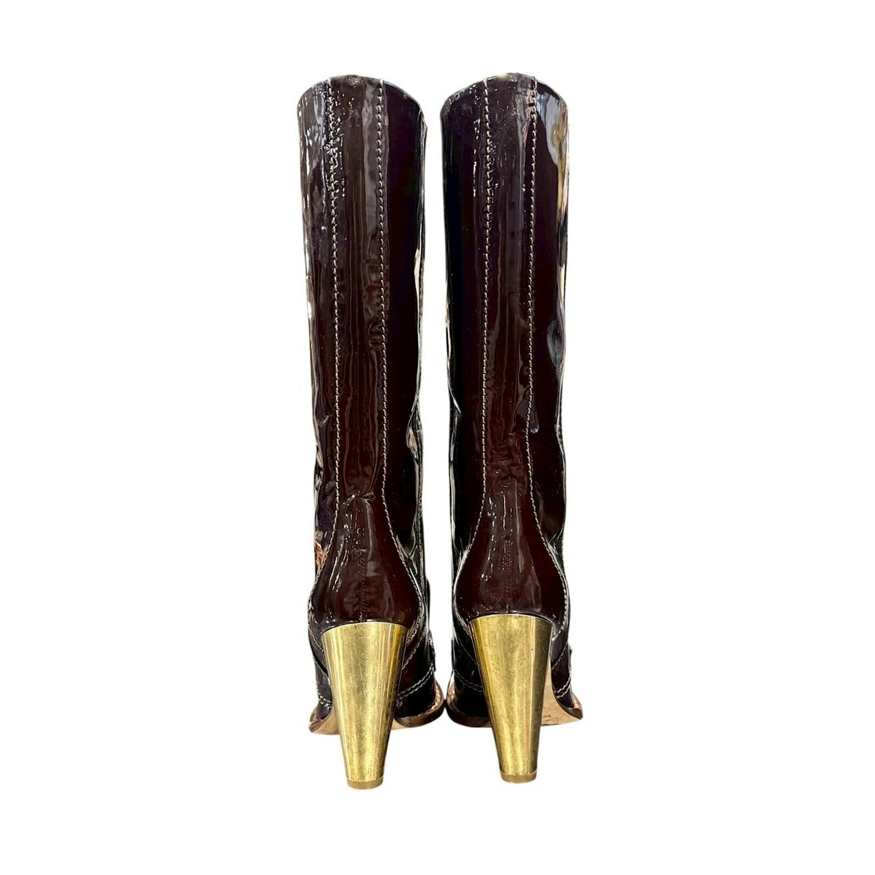 DOLCE & GABBANA BROWN PATENT LEATHER BOOTS