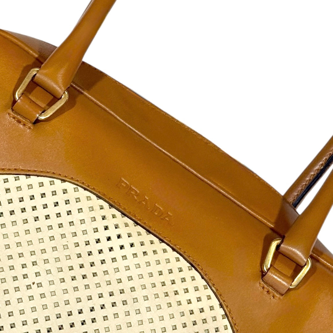 PRADA CAMEL PERFORATED LEATHER BAG