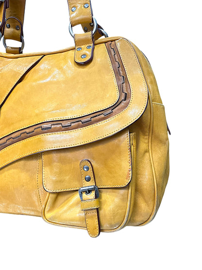 CHRISTAIN DIOR YELLOW GAUCHO DOUBLE SADDLE BAG