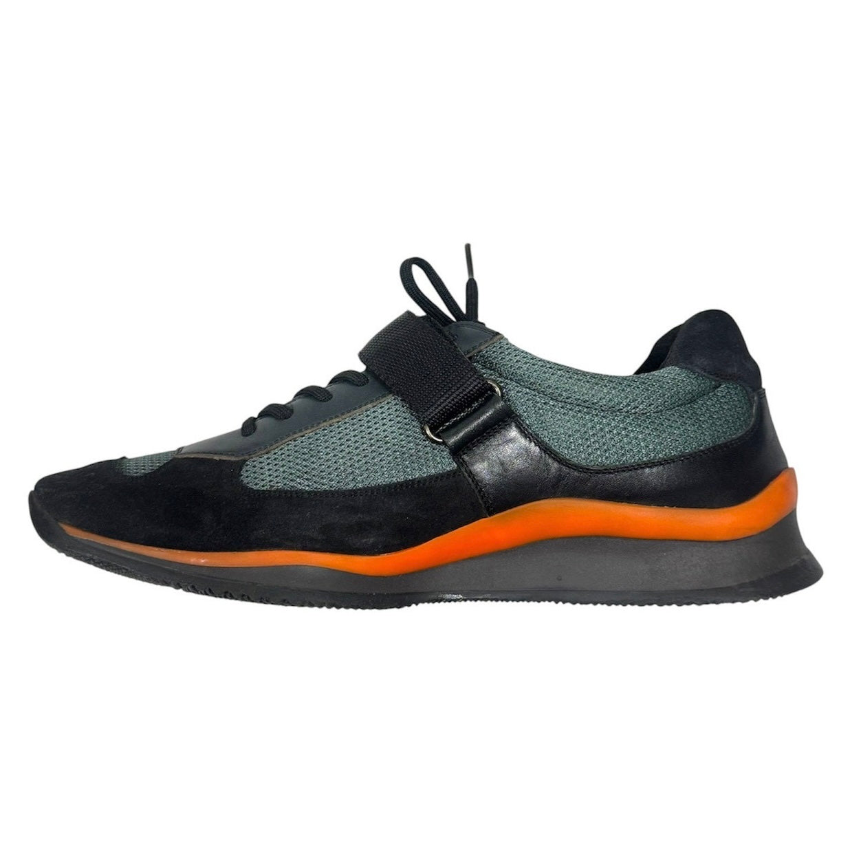 PRADA GREEN ORANGE BUCKLED SNEAKER