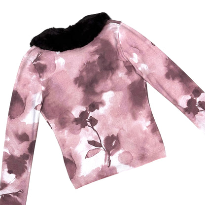 BLUMARINE PINK ROSE PRINTED CARDIGAN SET