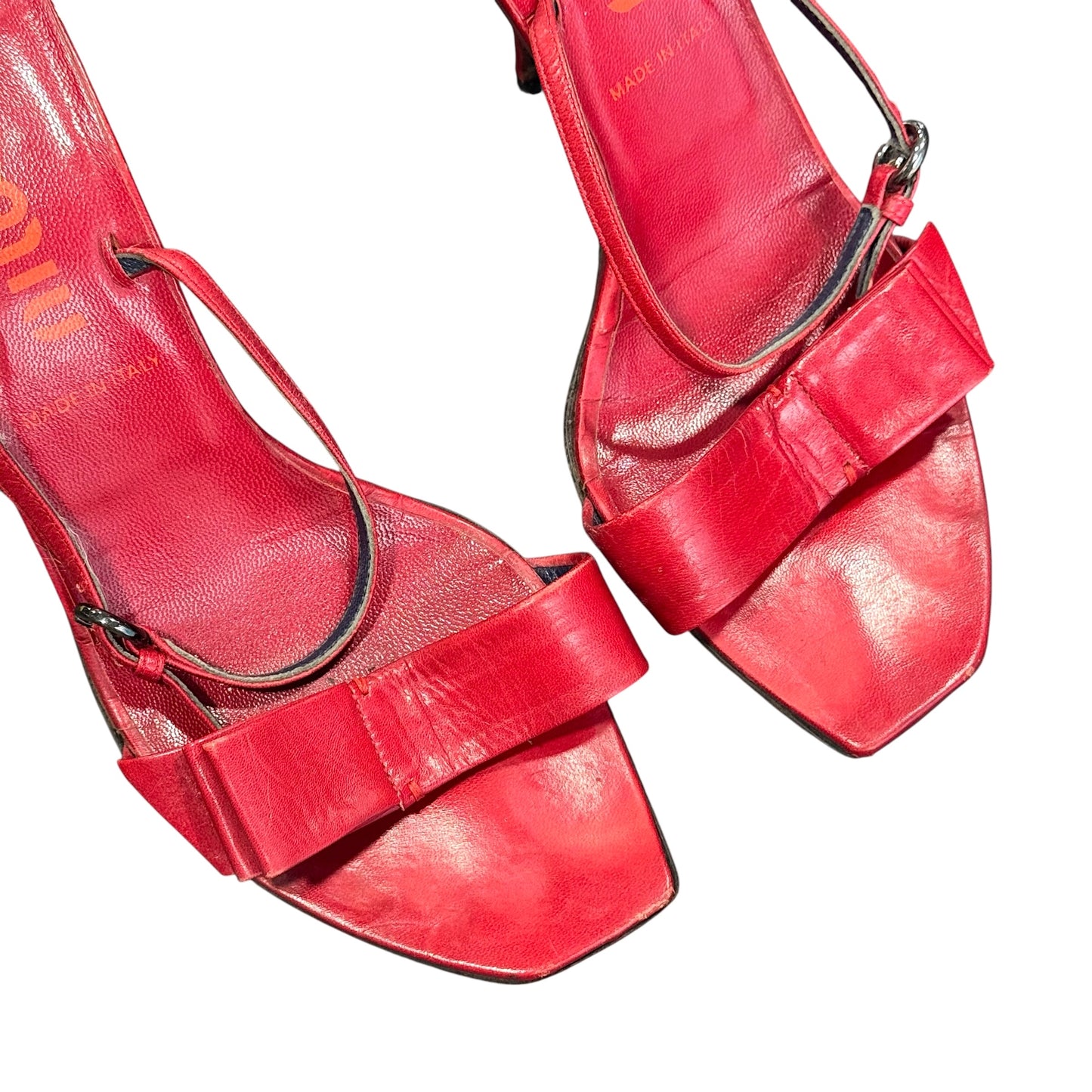 MIU MIU RED BOW SLIP ON HEELS