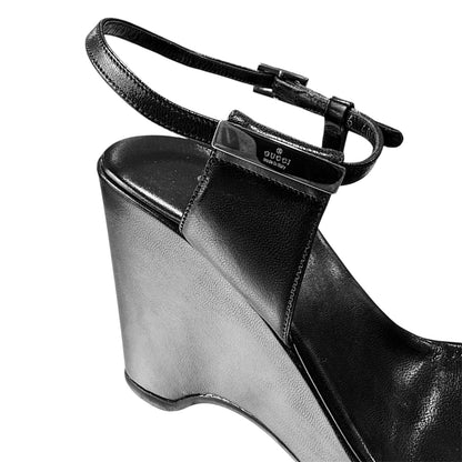 GUCCI BLACK LEATHER PLATFORM WEDGES