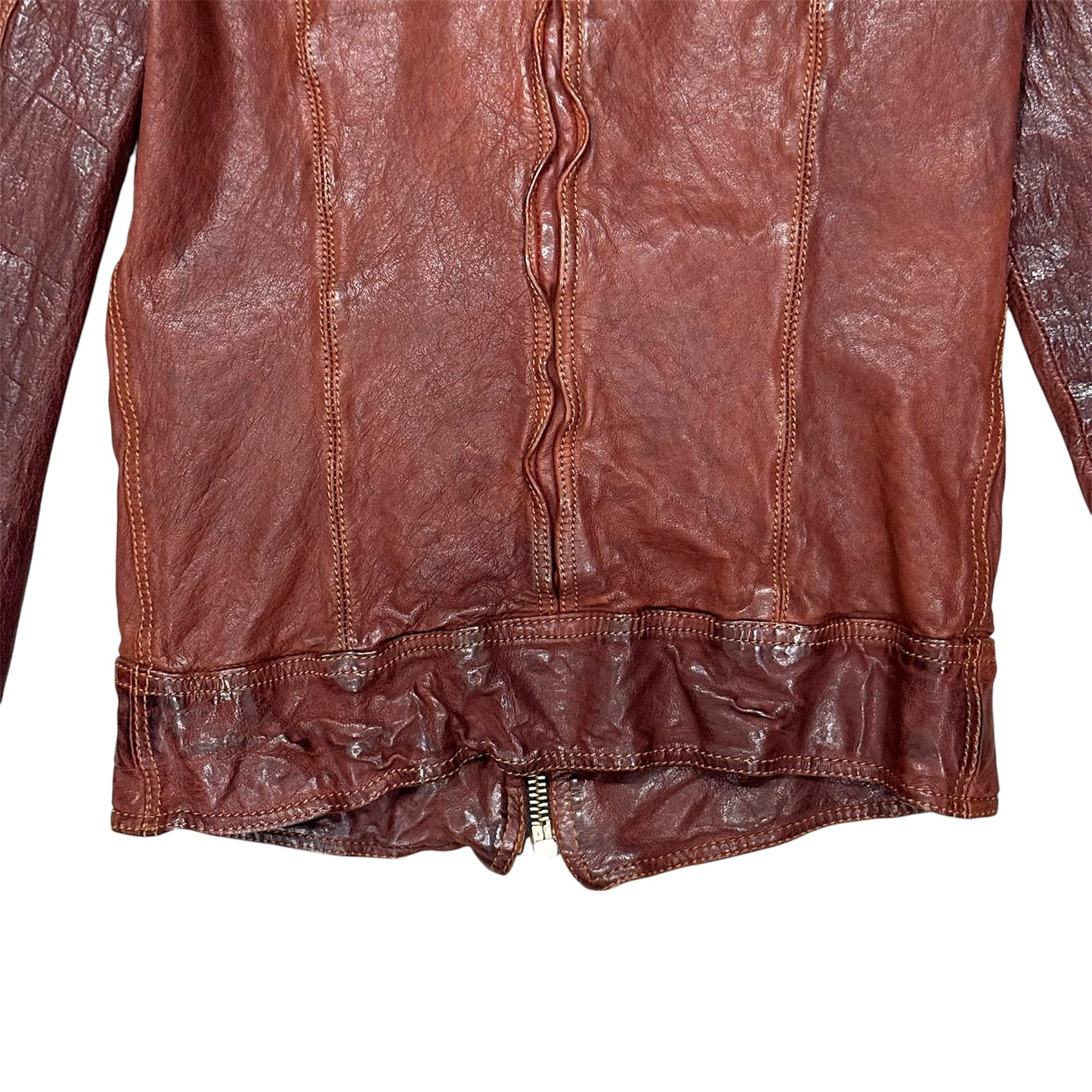 DOLCE & GABBANA BROWN DISTRESSED LEATHER JACKET