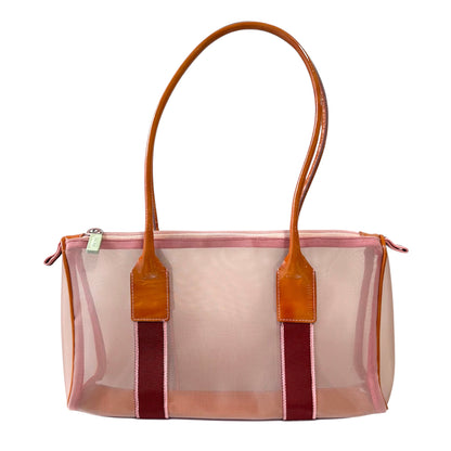 MIU MIU PINK LEATHER TRIMMED MESH BAG