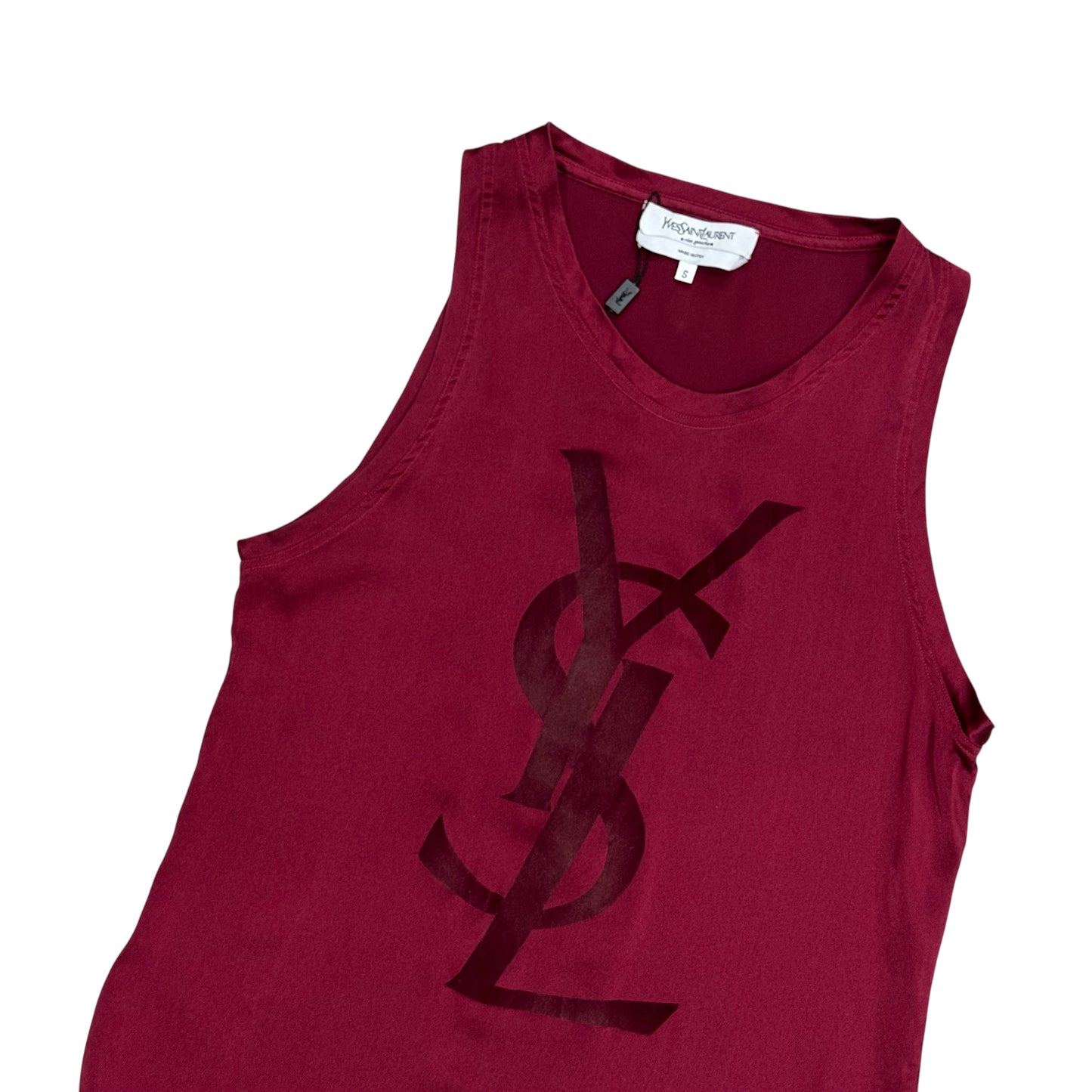YVES SAINT LAURENT RIVE GAUCHE DARK RED LOGO TANK TOP