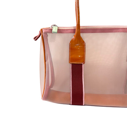 MIU MIU PINK LEATHER TRIMMED MESH BAG