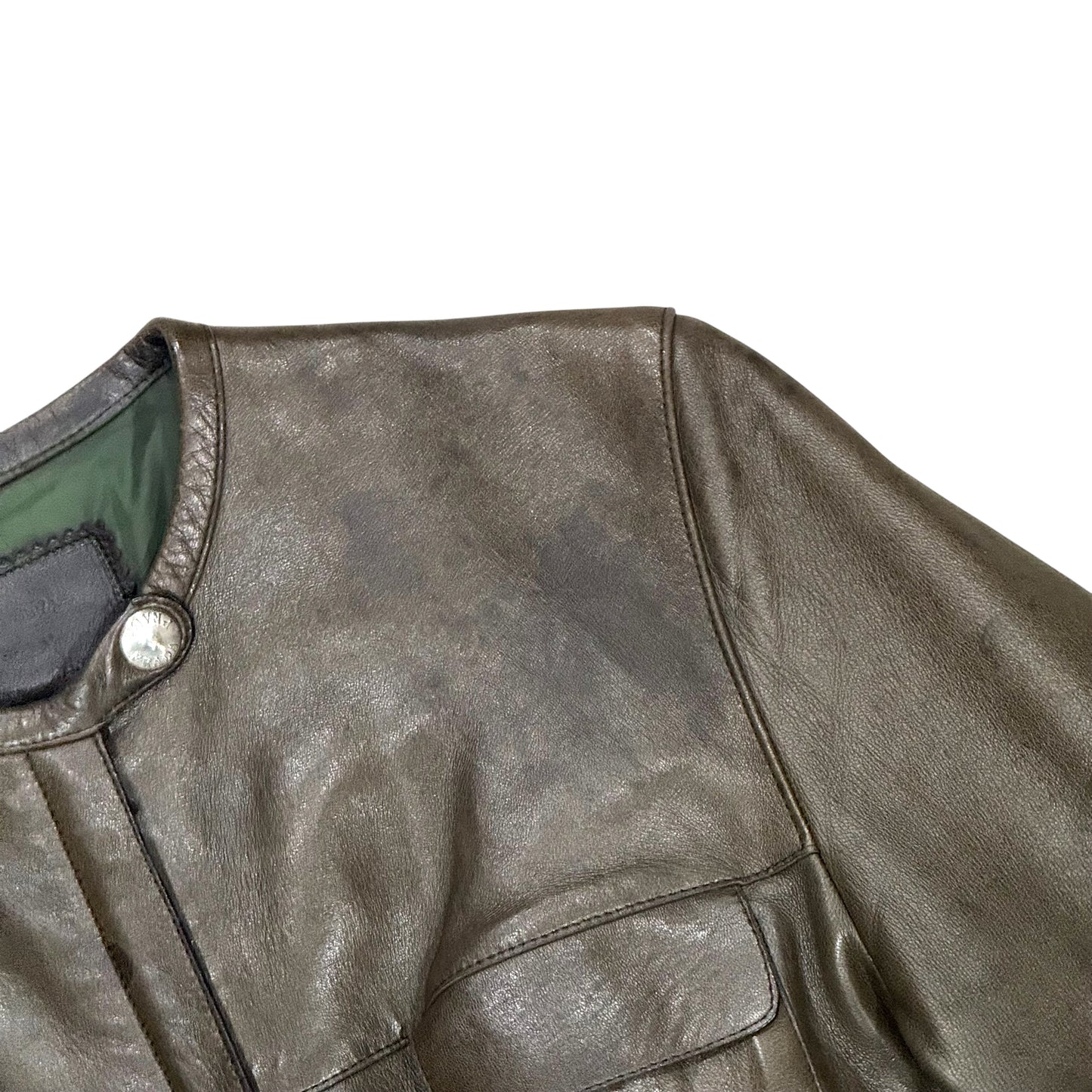 PRADA 1999 OLIVE BIKER LEATHER COAT