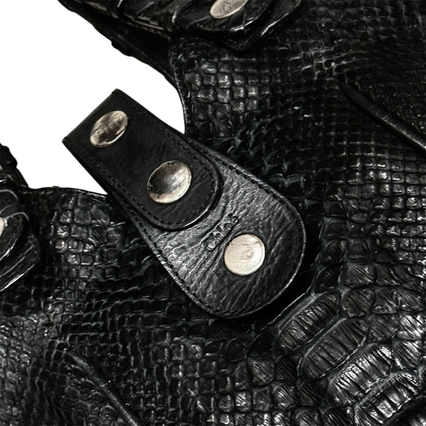 CHLOÈ BLACK PYTHON SILVERADO SATCHEL BAG