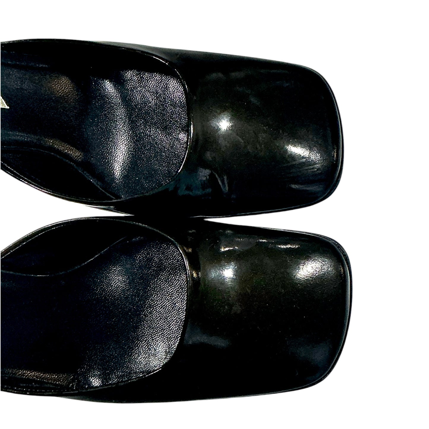 PRADA OLIVE PATENT LEATHER SQUARED HEELS