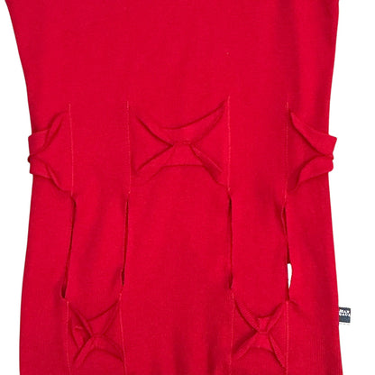 JEAN PAUL GAULTIER RED CUTOUT BUCKLED TANK TOP
