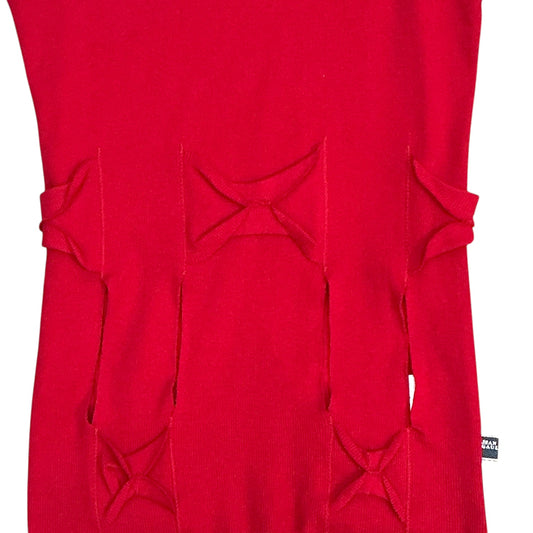JEAN PAUL GAULTIER RED CUTOUT BUCKLED TANK TOP
