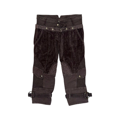 JUST CAVALLI BROWN VELVET DOUBLE WAIST PANELED CAPRIS