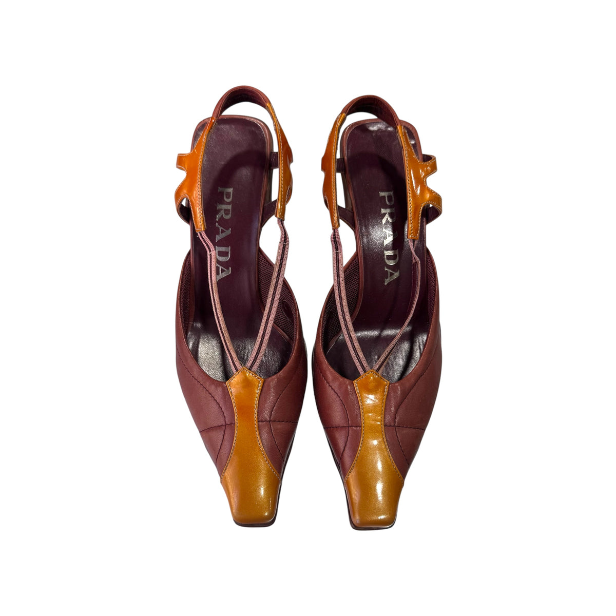 PRADA SS2000 BROWN BURGUNDY STRAPPY KITTEN HEELS