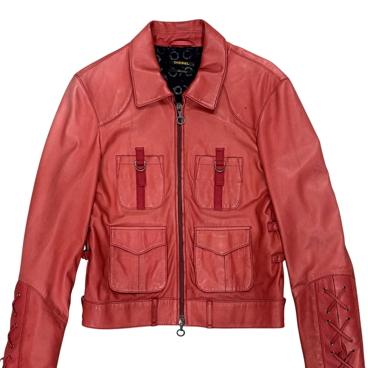 DIESEL PINK UTILITY LEATHER JACKET