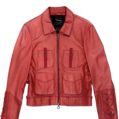 DIESEL PINK UTILITY LEATHER JACKET