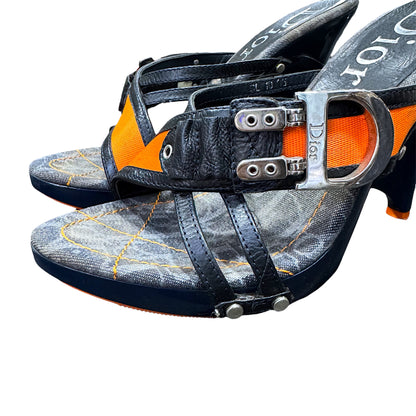 CHRISTIAN DIOR BY JOHN GALLIANO FLIGHT MONOGRAM WEDGES MULES