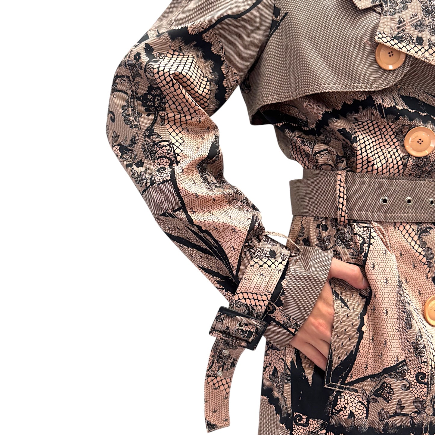 CHRISTIAN DIOR 2023 NUDE LACE PRINTED TRENCH COAT