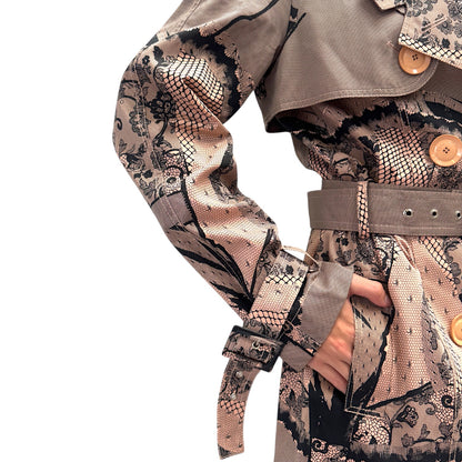 CHRISTIAN DIOR 2023 NUDE LACE PRINTED TRENCH COAT