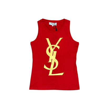 YVES SAINT LAURENT RIVE GAUCHE ORANGE GOLD LOGO TANK TOP