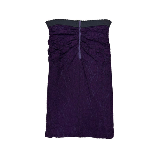 DOLCE & GABBANA RUCHED PURPLE LACE DRESS
