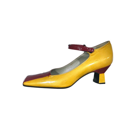 PRADA FW1998 TWO TONE YELLOW MARY JANE PUMPS