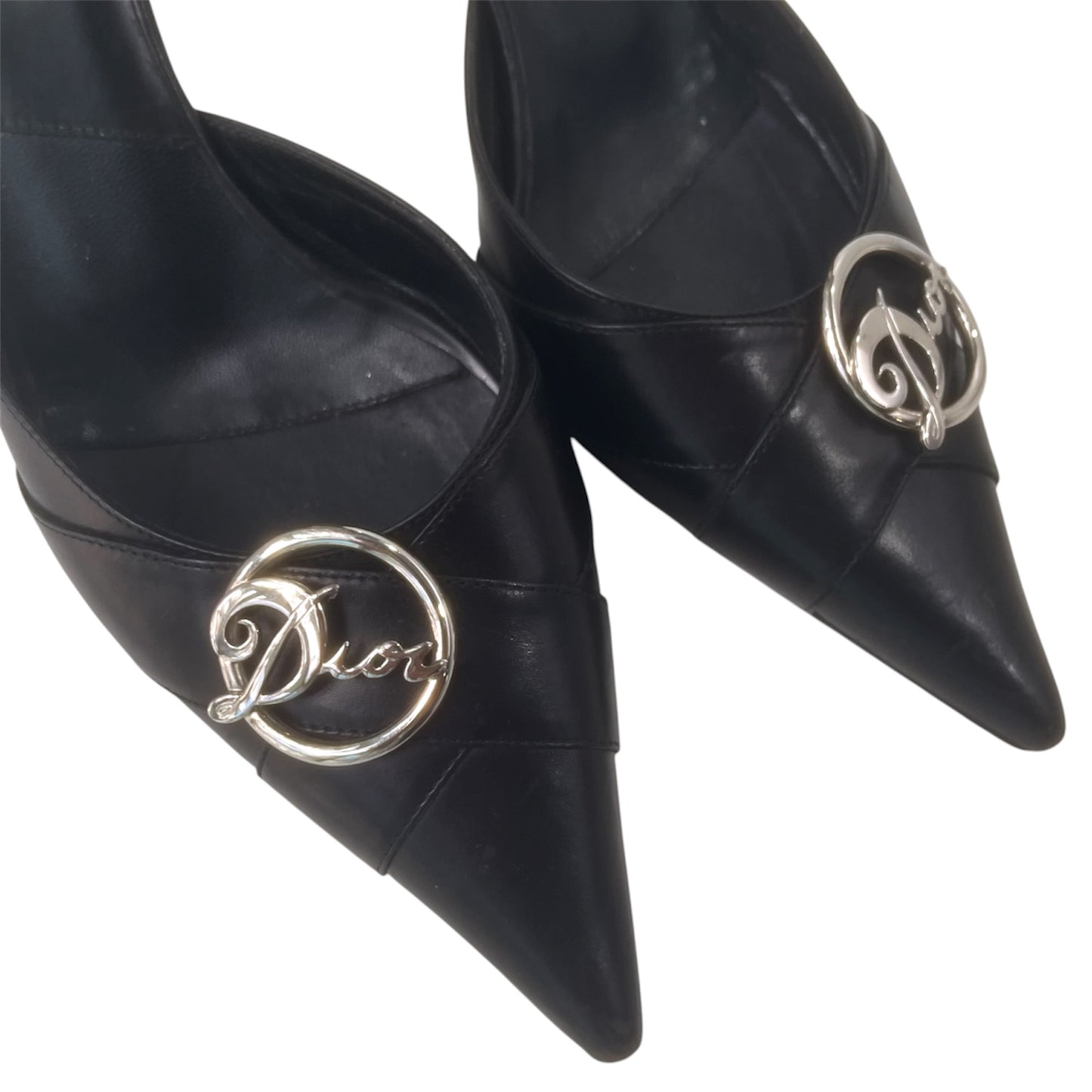 CHRISTIAN DIOR SLIVER LOGO BLACK MULES
