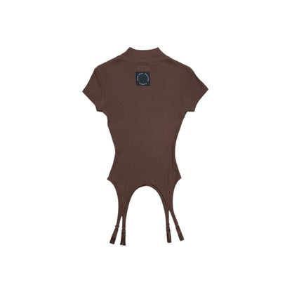 JEAN PAUL GAULTIER BROWN RIBBED KNIT BODYSUIT