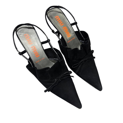 MIU MIU BOW BLACK MULES