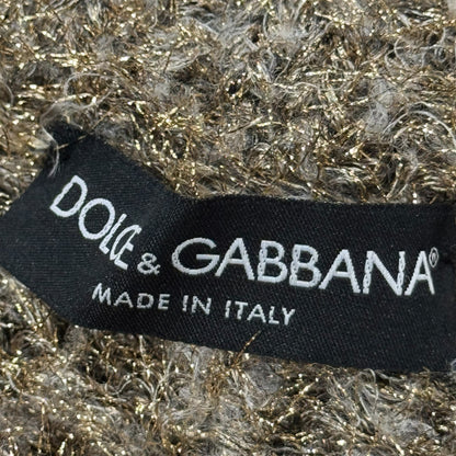 DOLCE & GABBANA FUZZY GOLD METALLIC OFF SHOULDER DRESS