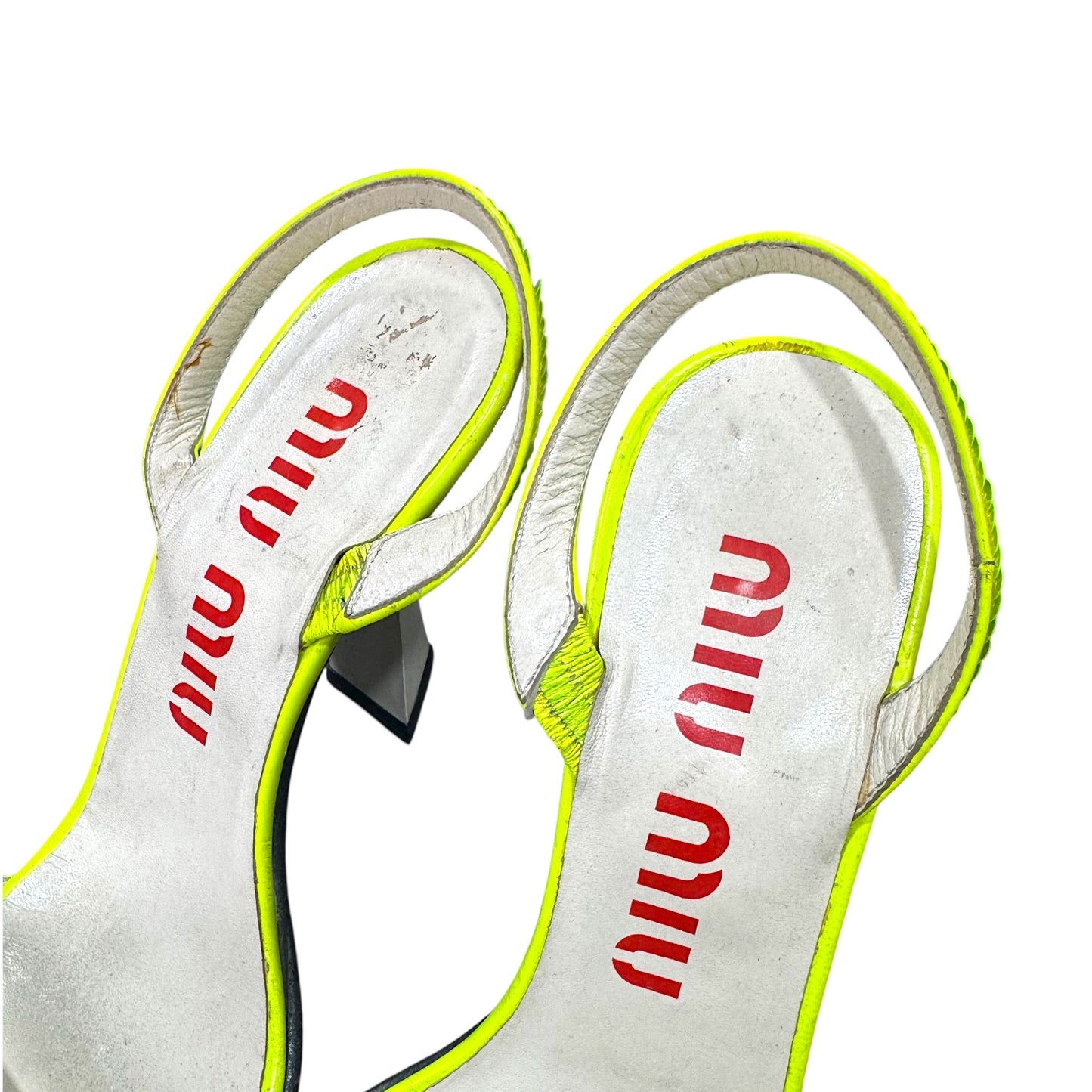 MIU MIU NEON PATENT LEATHER SEQUINS SLING BACK