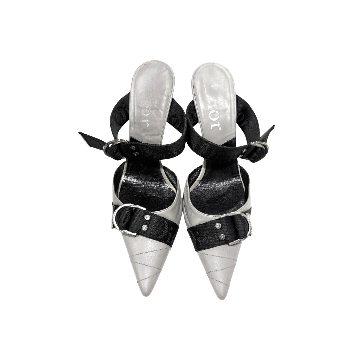 CHRISTIAN DIOR BY JOHN GALLIANO  GREY WOVEN BUCKLED MULES