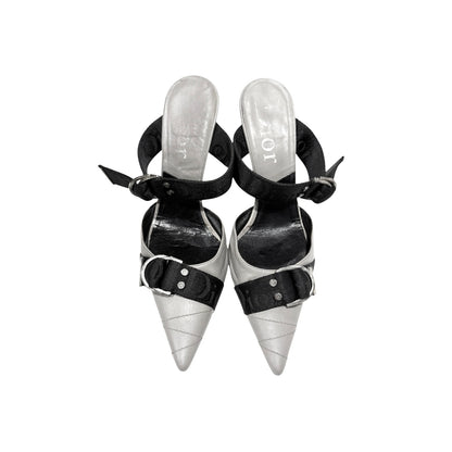 CHRISTIAN DIOR BY JOHN GALLIANO  GREY WOVEN BUCKLED MULES